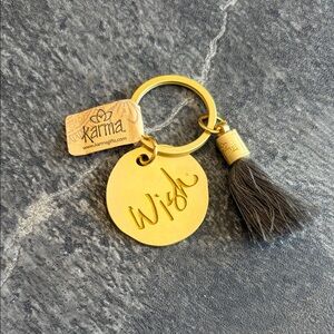 NWT - Karma Gold 'Wish' Disc Keychain with Gray Tassel